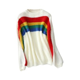 SKSW023 Design colorblock rainbow striped sweater Supply headband round neck long sleeve sweater Mohair sweater Knitwear store SKSW023 Design colorblock rainbow striped sweater Supply headband round neck long sleeve sweater Mohair sweater Knitwear store